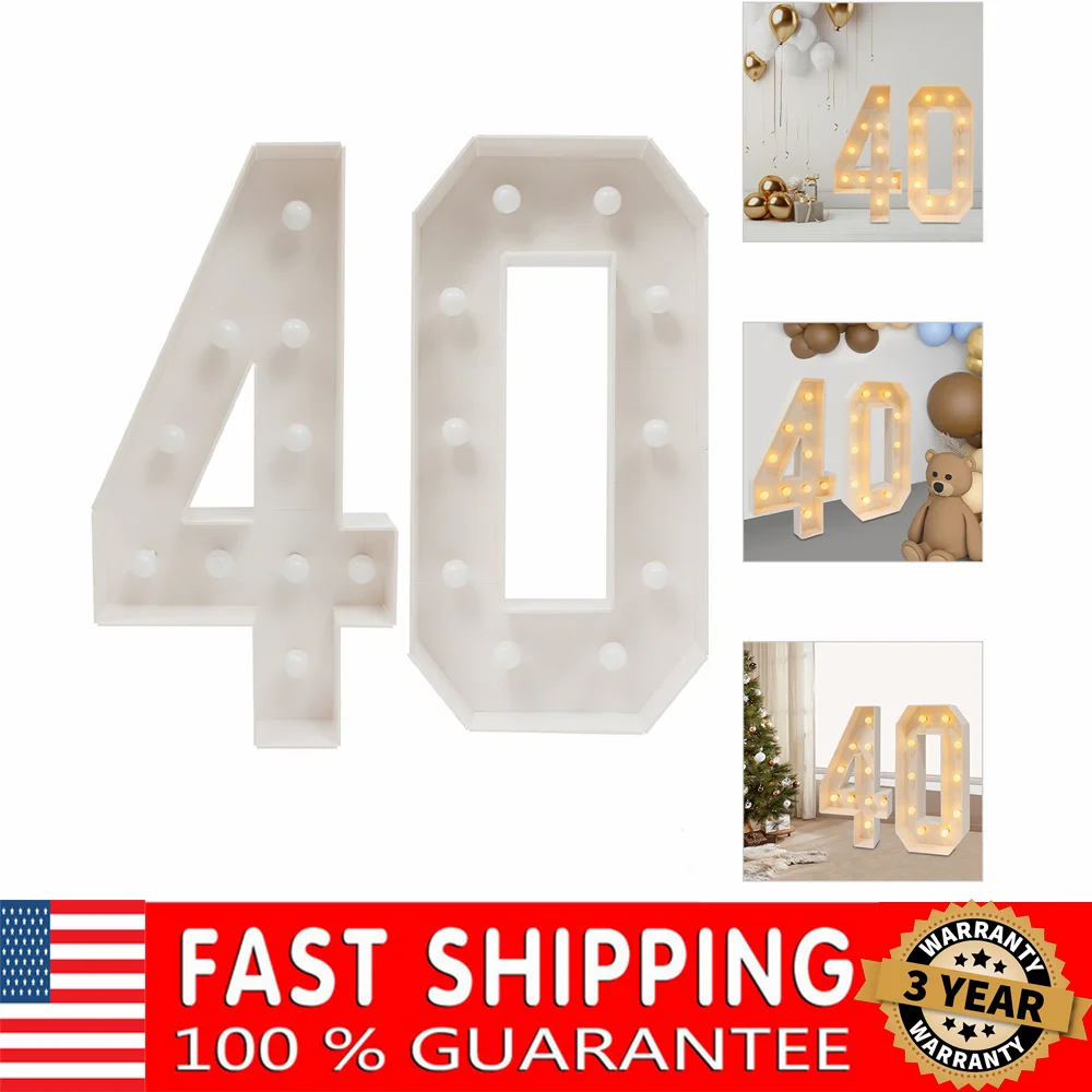 

40 Light Up Numbers Birthday Party Decoration Light Up Numbers 20xLED Bulbs for Birthday Parties, Anniversaries