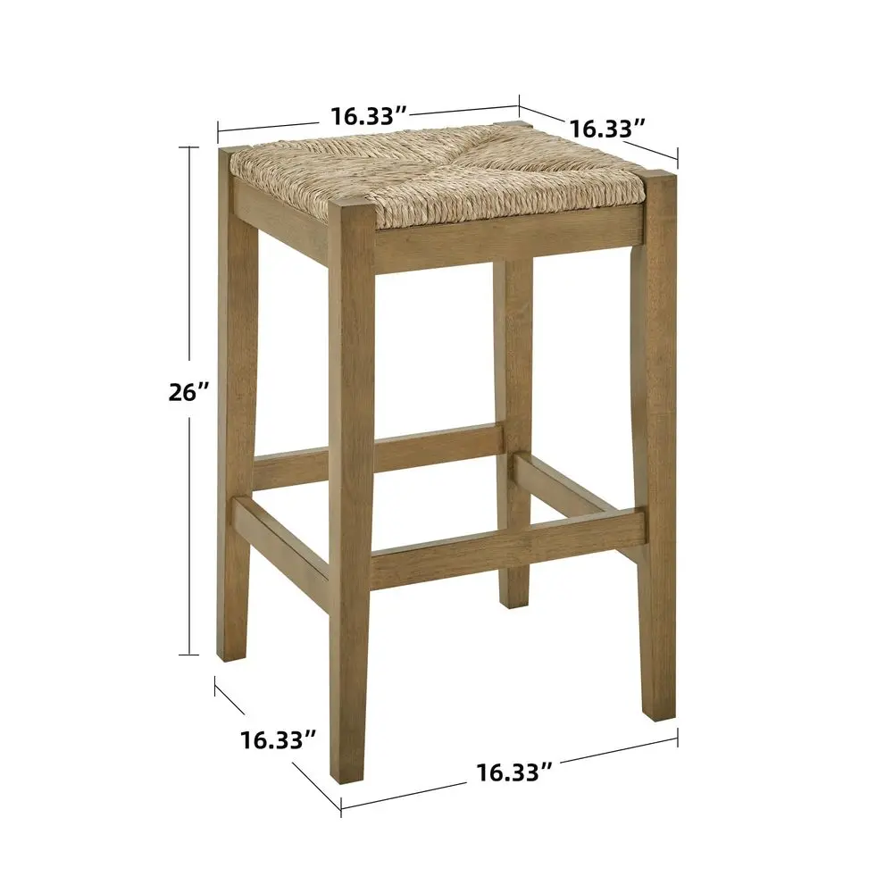 

26Inch Backless Seagrass Counter Stools Set of 2,Handwoven with Natural FibersampSolid Natural Wood Legs Woven Rattan Rope Bar