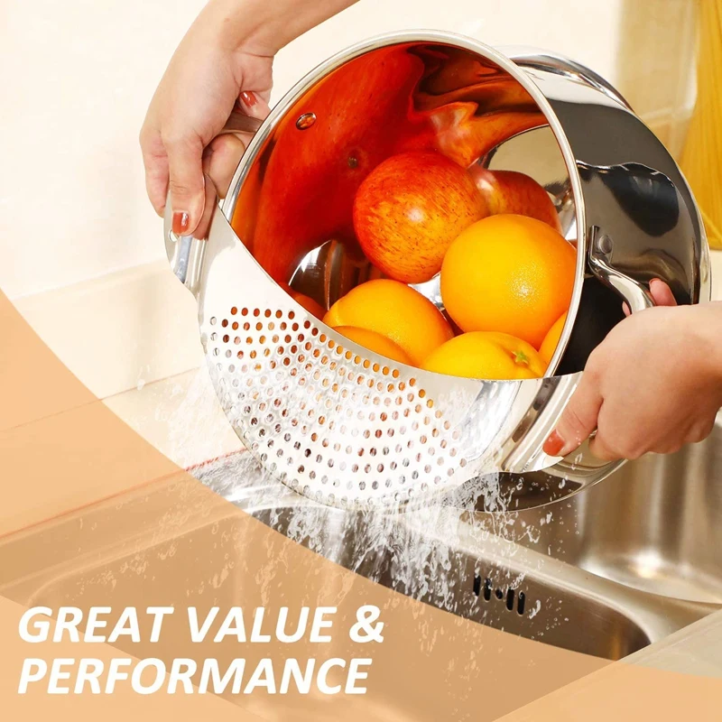 ABKO-2 Pieces Pot Strainer Stainless Steel Crescent Pot Strainer With Handle Pasta Strainer Pan Pot Strainer With Recessed