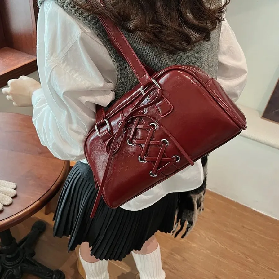 

New fashionable summer bow spice armpit bag retro handbag women's bag double shoulder bowling pillow bag commuter bags