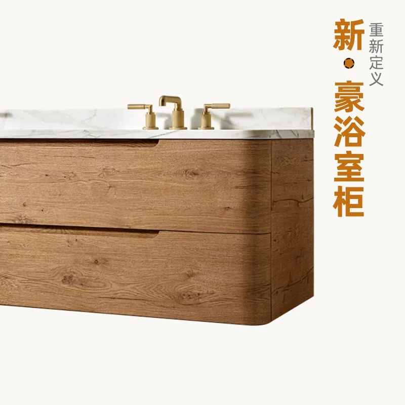 Oak bathroom cabinet arc travertine rock slab integrated basin toilet washbasin washbasin bathroom combination