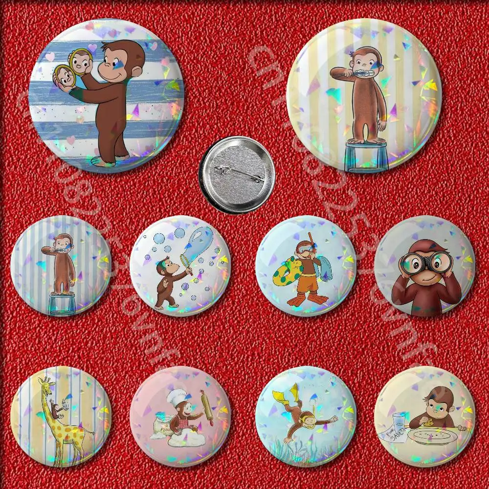 

C-Curious George Monkey Badges Badge 25mm 32mm 44mm 58mm 75mm Round Pin Brooch Adornment Souvenir Cosplay Gift