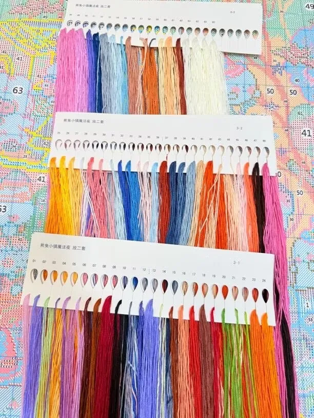9CT 14ct Cartoon Halloween Town Printed Kit Cross Stitch Embroidery DIY Needlework Crafts With Needles Threads 63 Colors