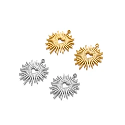 5Pcs/lot Stainless Steel Gold Plated Sun Hollow Heart Charms for DIY Necklace Pendants Jewelry Making Bracelet Findings Supplies