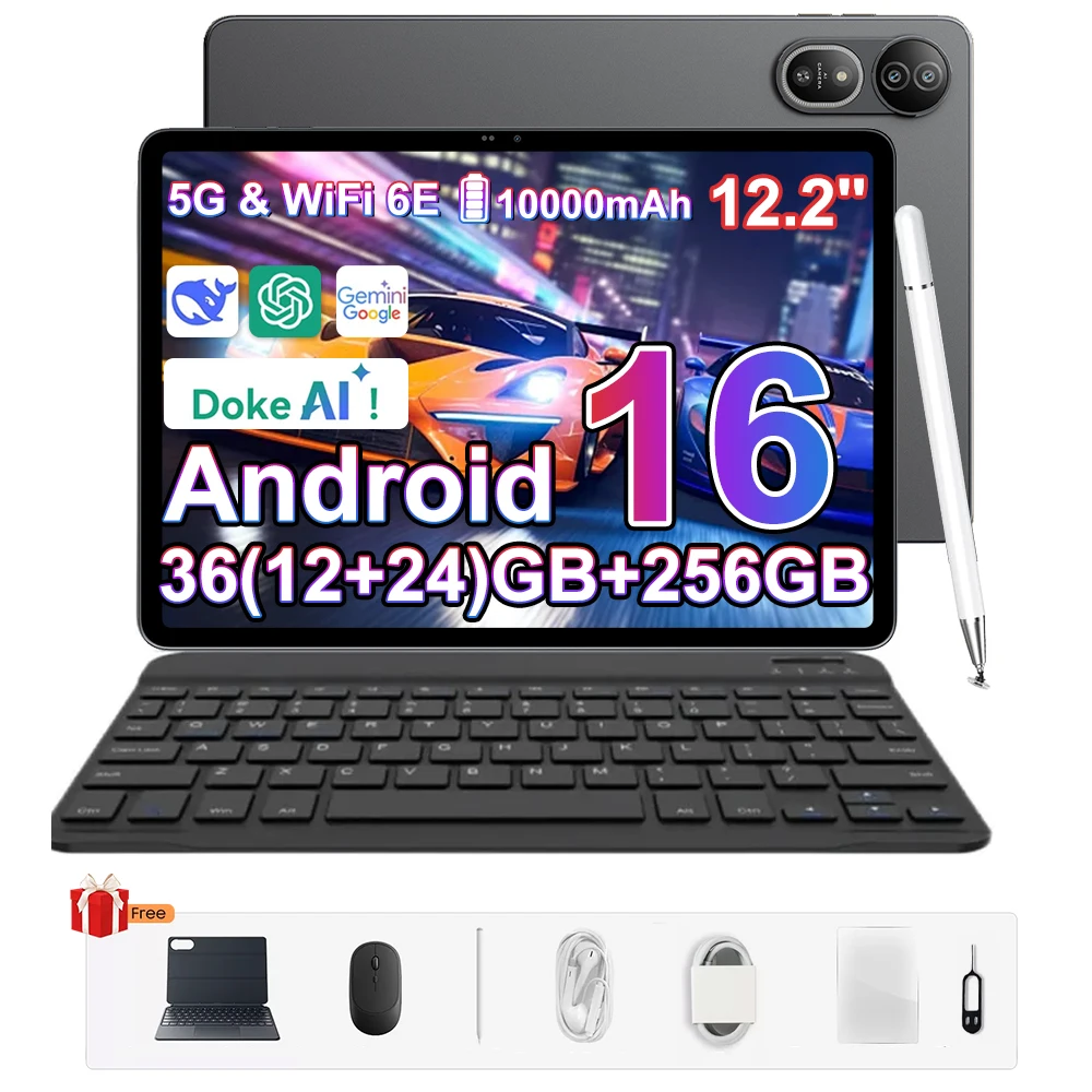 Blackview MEGA 12, 12.2" IP69K Fully Waterproof 5G AI Tablet, 36(12+24)GB+256GB,10000mAh,55W,2.4K 120Hz,50MP Camera,5G & WiFi 6E