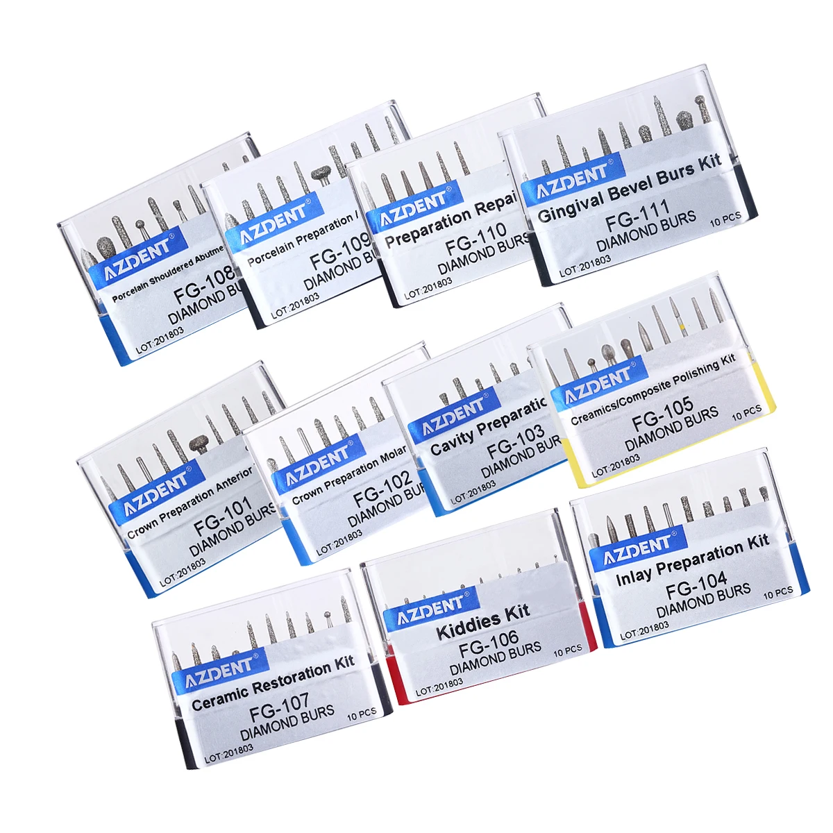 1BOX Azdent DENTAL Diamond Bur Kit With Storage Box Various Functions Optional Fit for High Speed Handpiece