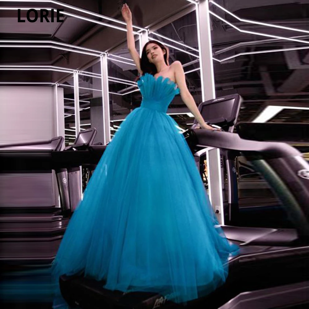 

LORIE Long Turquois Prom Dress Sexy Strapless Sleeveless Party Dresses Pleat Tulle Ball Gown Women Formal Vestidos De Fiesta