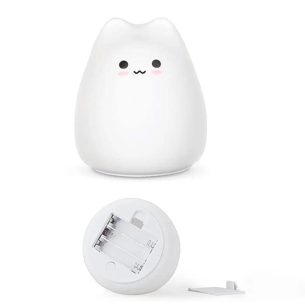 Led Nachtlampje Kinderen Kinderen Siliconen Touch Sensor Tafellamp 7 Kleuren Cartoon Cat Slapen Nachtlamp Huis Slaapkamer Decoratie