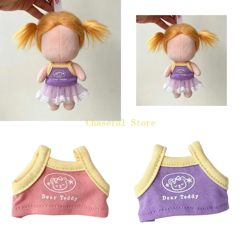 E7CE Printed Doll Top Doll Clothes Accessory in Soft Cloth with Contrast Trim for 4inch Doll Photo Styling, Display Use, and