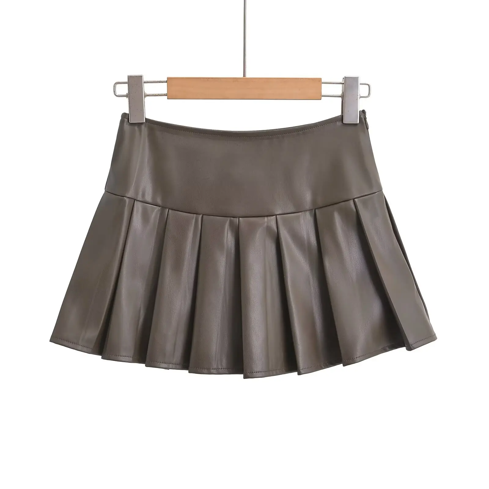 

Кожаная юбка с текстурой Cool Girl, женская весенняя новая плиссированная юбка трапециевидной формы с высокой талией, ort Street Sle, чистый цвет