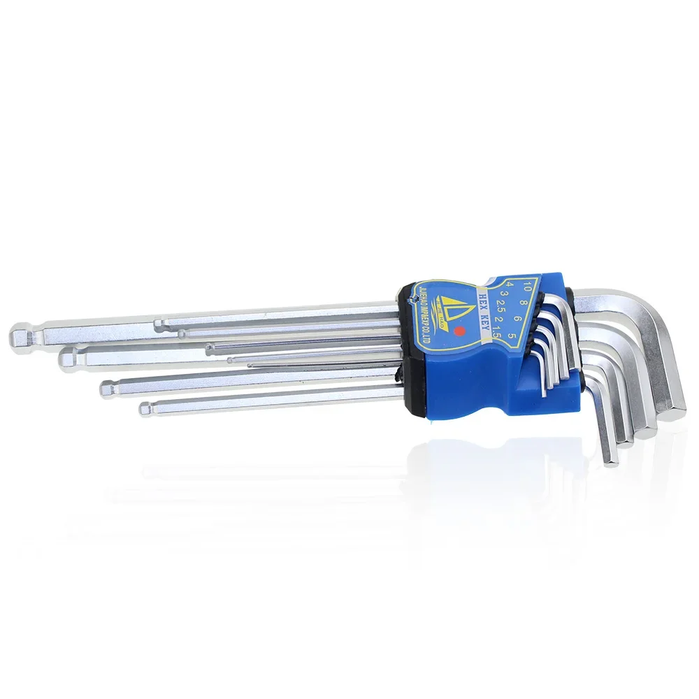 2025 جديد رائجة البيع ألين وجع عرافة مفتاح 9 قطعة مجموعة متري SAE القياسية قصيرة الذراع الطويلة CRV الصلب للدراجات النارية أدوات إصلاح #3