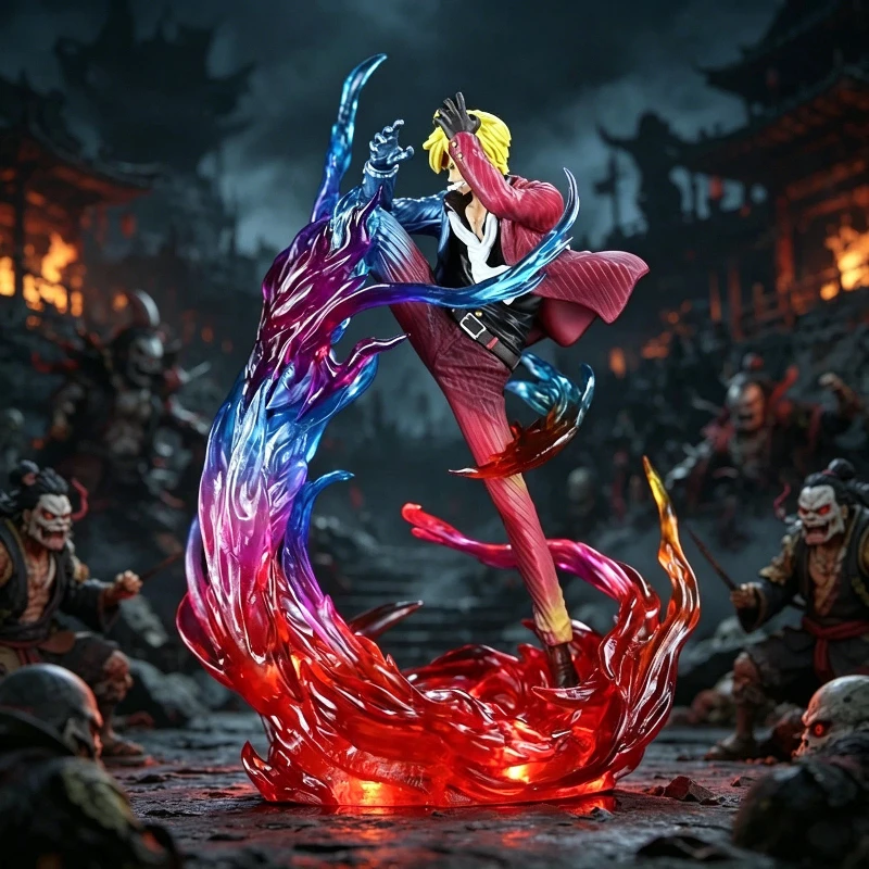 

Фигурка аниме-персонажа Санджи из One Piece: Пробужденный Дьявольский Коготь, Остров Призраков, с эффектом пламени, LED-подсветка, настольное украшение для фанатов аниме