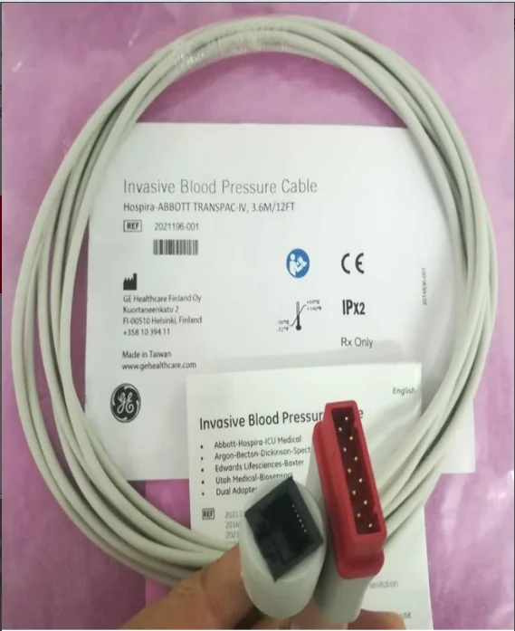 For GE Original Invasive Blood pressure Cable Hospira ABBOTT TRANSPAC IV 3.6M 12FT REF: 2021196-001