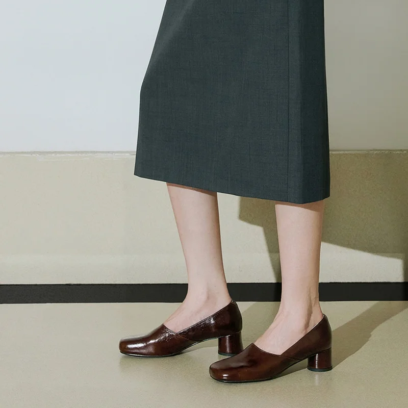 MKKHOU Fashion Pumps New High Quality Genuine Leather Shoes Round Head High Heels Commuter Women's Heels Shoes