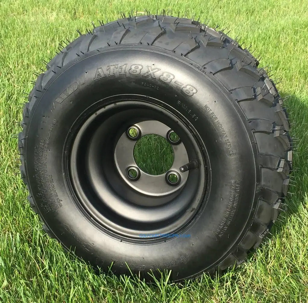 

RXAL 18x8-8 All Terrain Golf Cart Tires and 8" Black Steel Golf Cart Wheels Combo - Set of 4