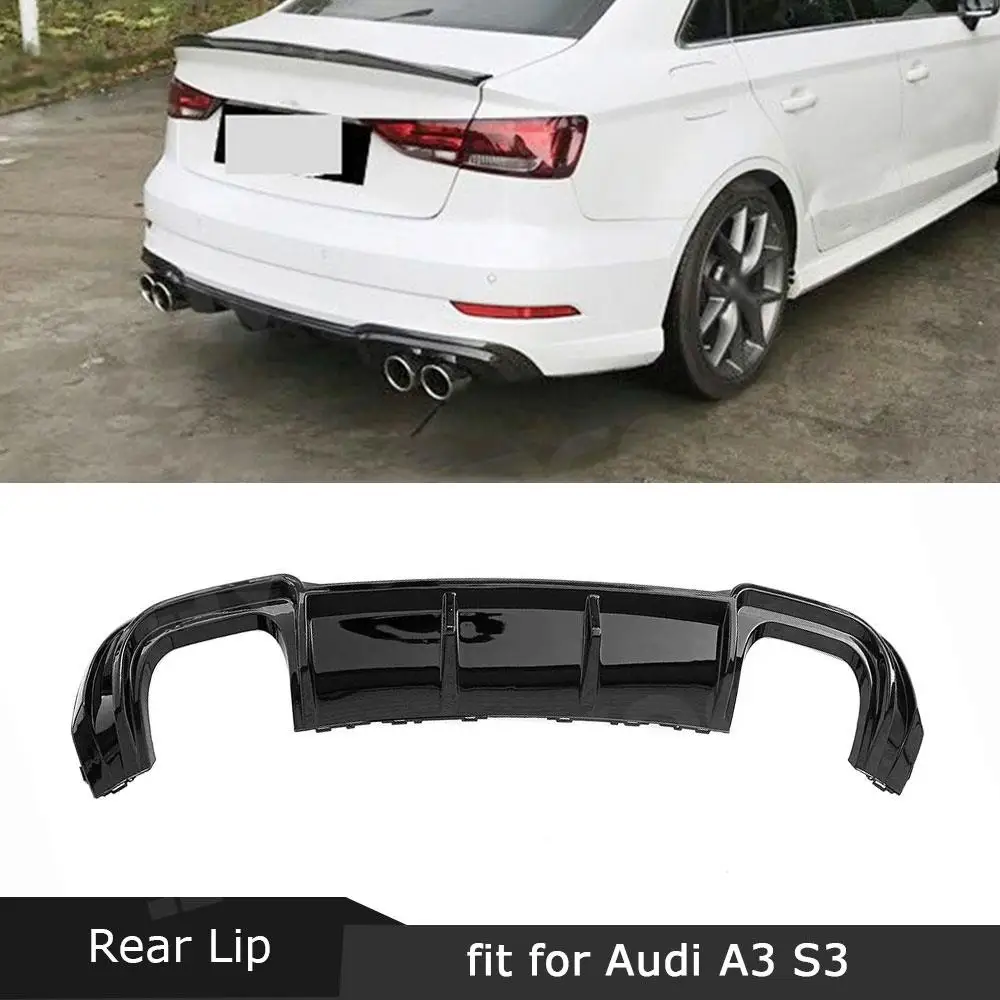 

ABS Carbon Look Rear Diffuser Bumper Lip Cover For Audi A3 S3 Sline Sedan 2017-2021 Not Standard Rear Spoiler Car Accessories