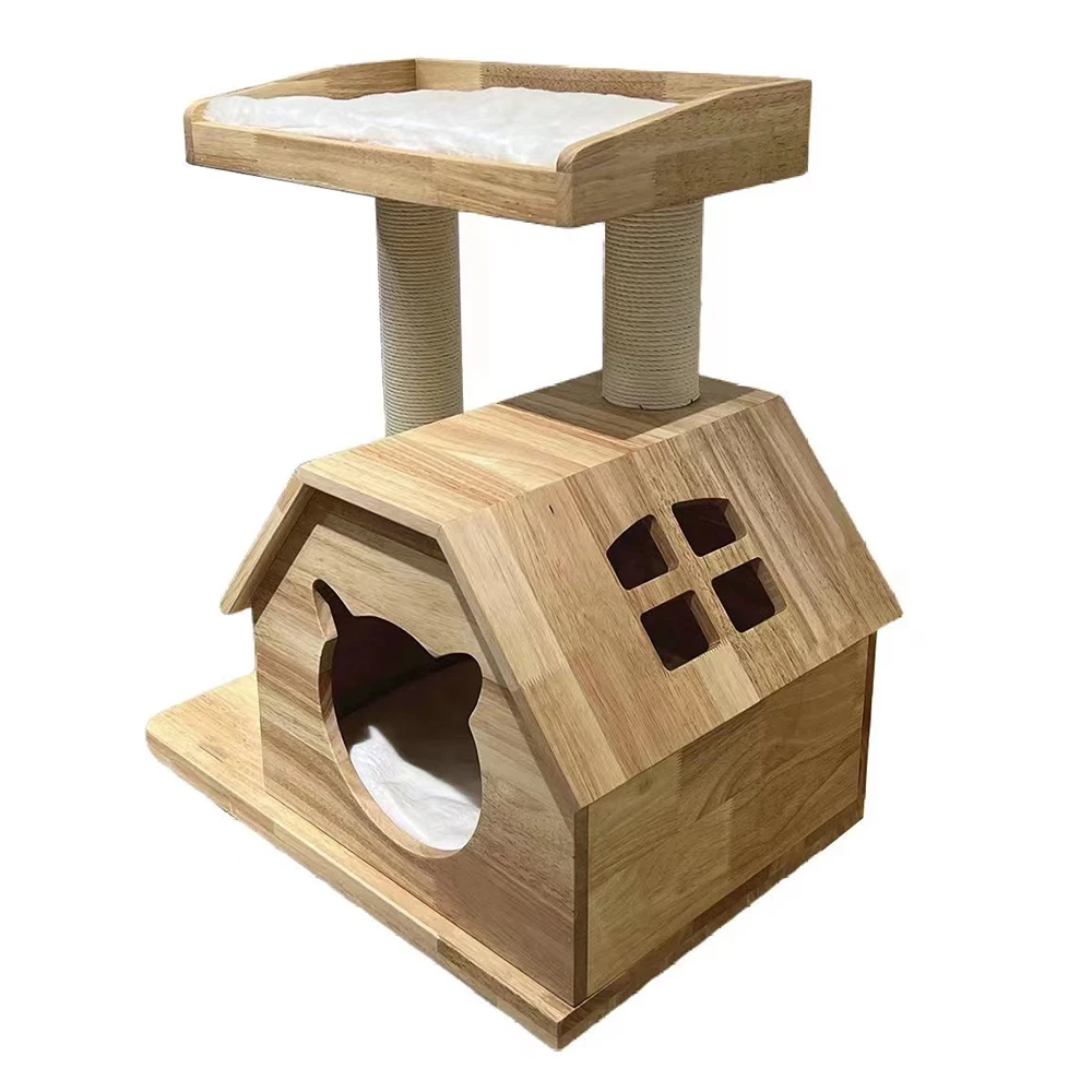 

*e dLuxury Wooden Cat Climbing Frame with Print Scratching Board d Pet Animals&