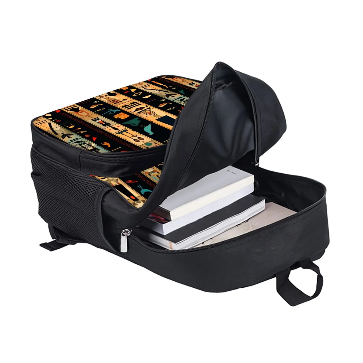 حقيبة ظهر مدرسية مطبوعة بالهيروغليفية المصرية للبنين/الفتيات أفضل هدية مقاومة للماء ثلاثية الأبعاد حقيبة جيب أمامية مستديرة كرتونية للأطفال