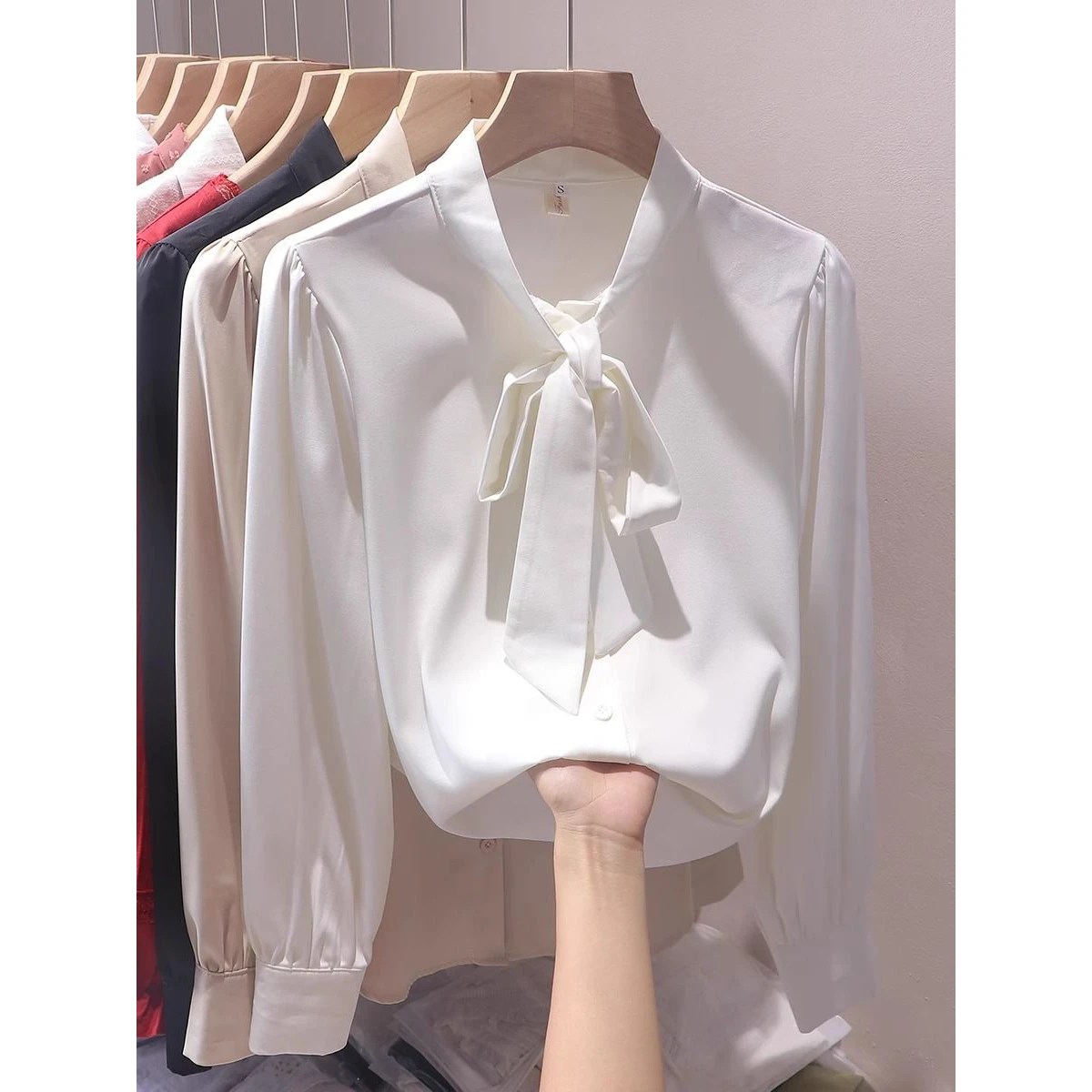 

Fashionable OL Style Chiffon Shirt Women's Long Sleeve Knot Bow Top Slimming Spring Autumn New Arrival Versatile