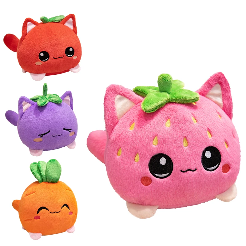 Sweet Lovely Strawberry Kitten Ball Plush Toys Soft Pink Cartoon Big Eyes Cat Doll Kawaii Bags Hanging Toys Funny Desktop Decor