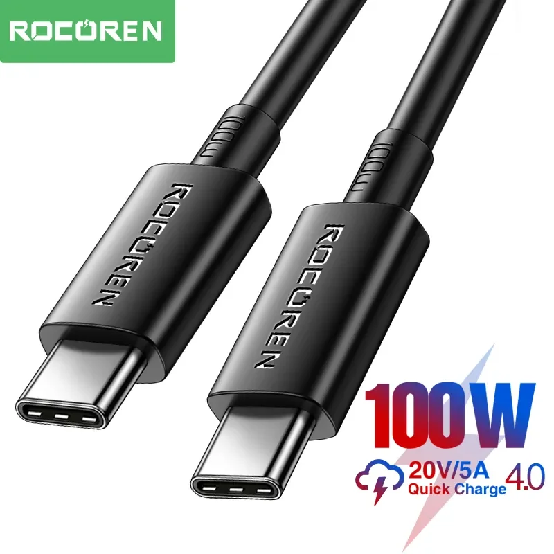 Rocoren 100W USB C To USB Type C Cable USBC PD Fast Charging Charger Cord USB-C 5A TypeC Cable For Macbook Samsung Xiaomi POCO