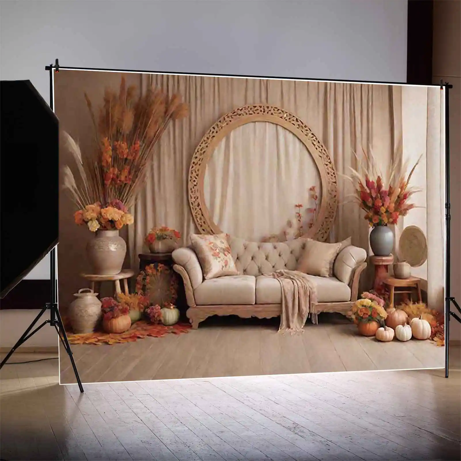 MOON.QG Bohemia Fall Background Photography Thanksgiving Thatch Autumn Photocall Backdrop Children Studio Photocall Accessories