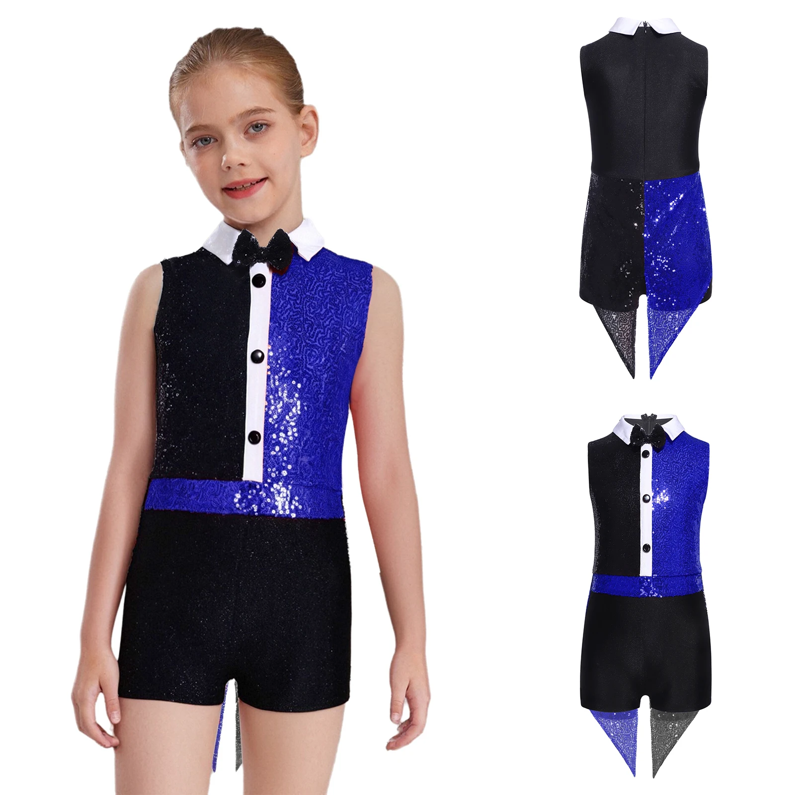 

Kid Girls Circus Ringmaster Costume Carnival Romper Sequins Cosplay Leotard Bow Tie Jumpsuit for Halloween Themed Party Dress Up