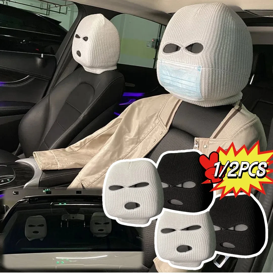 3-Hole Full Cover 1/2PCS Halloween Christmas Funny Car Decoration Universal Car Seat Headrest Cover Balaclava for Interior Seat