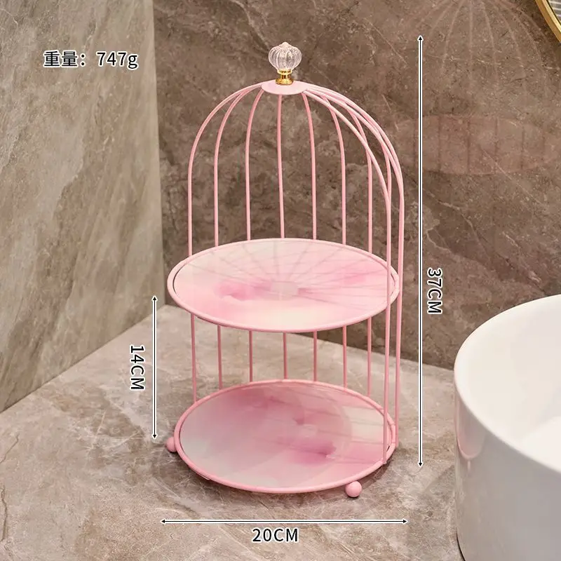 pinkIron Art Nordic Style Bird Cage Rack Lipstick Perfume Cosmetic Skin Care Product Storage Rack Finishing Table Rack