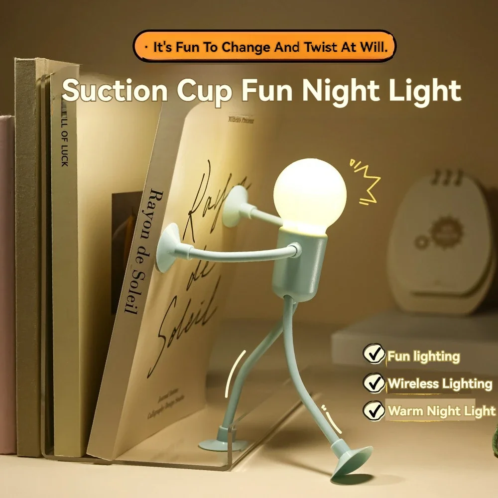 Cartoon Mini Creative Suction Cup Figurine Night Light Portable LED Lamp Funny Bedroom Home Decoration