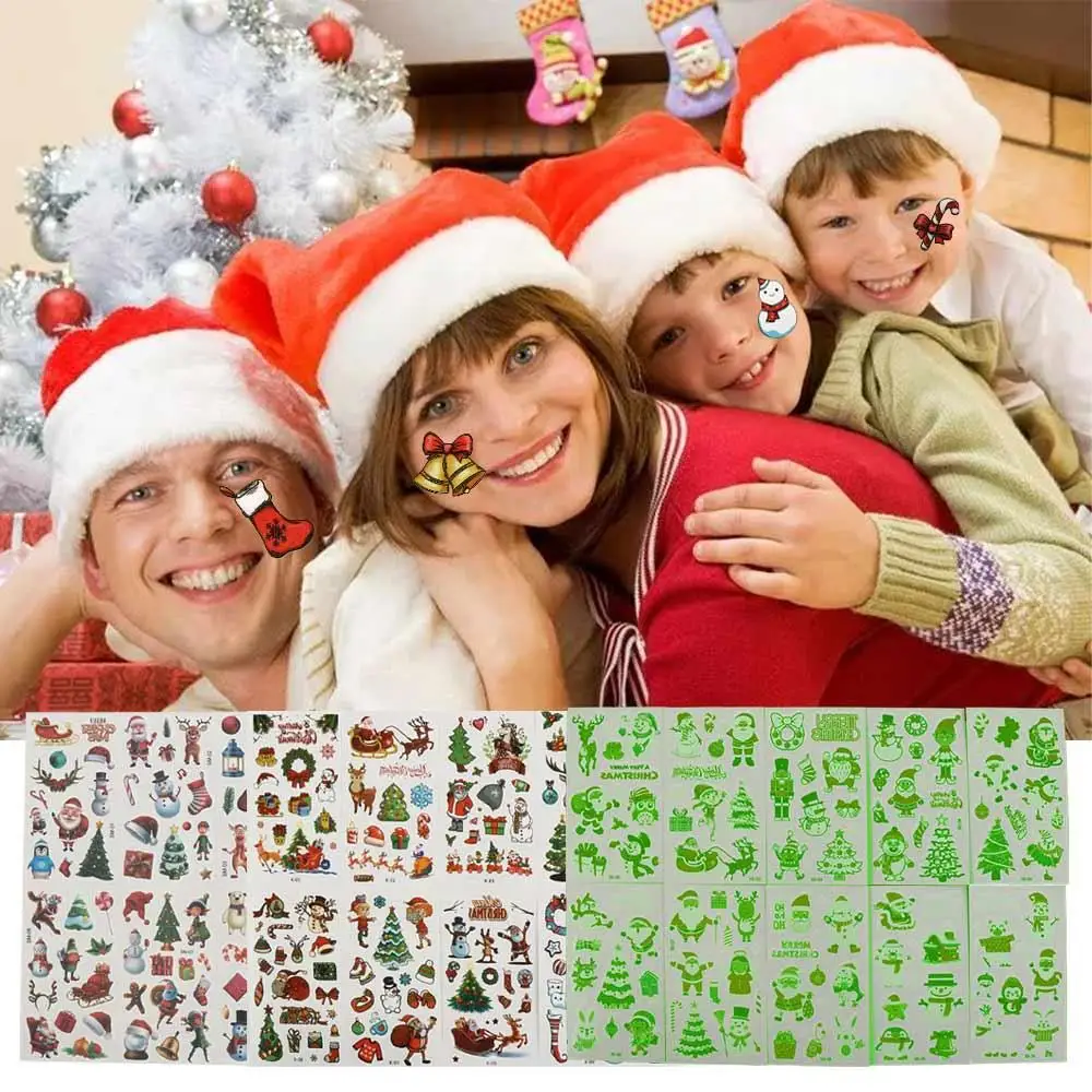 10Pcs Santa Claus Christmas Tattoo Sticker Waterproof Funny Glow Tattoo Sticker Eye Decals Disposable