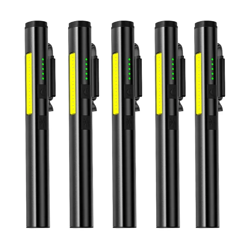 KDULIT 4-in-1-Multifunktions-LED-Stift-Taschenlampe, eingebauter 800-mAh-Akku, wiederaufladbar über USB, mit Magnetismus, Arbeitsreparatur-Laterne