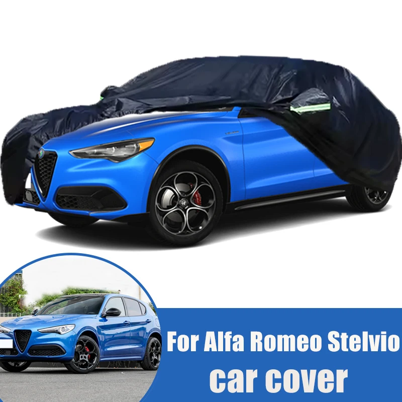 

For Alfa Romeo Stelvio Full Car Cover Outdoor Sun Uv Protection Dust Rain Snow Protective Anti-hail Black Auto Cover