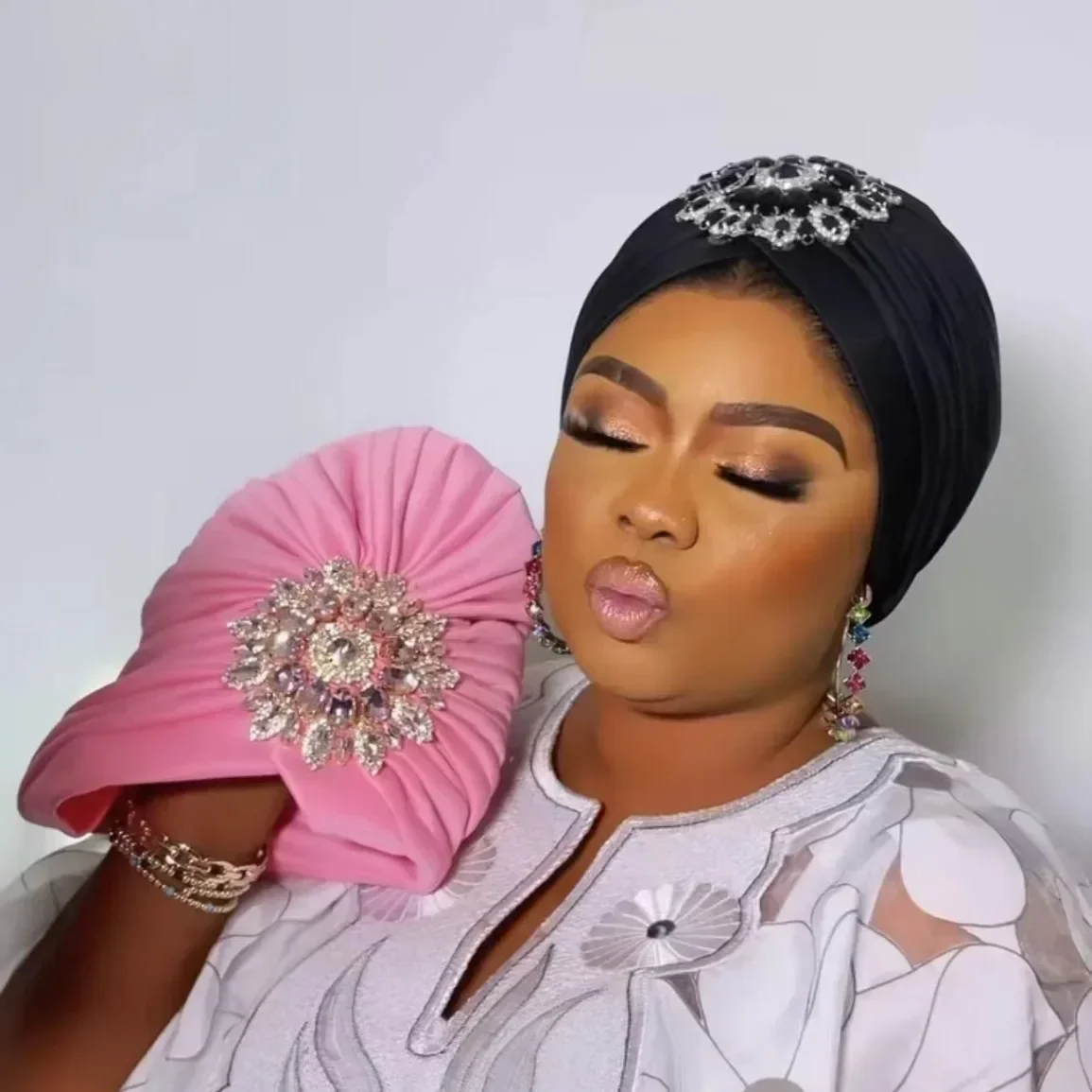 

African Muslim Women Hijab Rhinestone Chemo Cap Bonnet Indian Pleated Hair Loss Hat Tubran Headwrap Headscarf Auto Geles Headtie