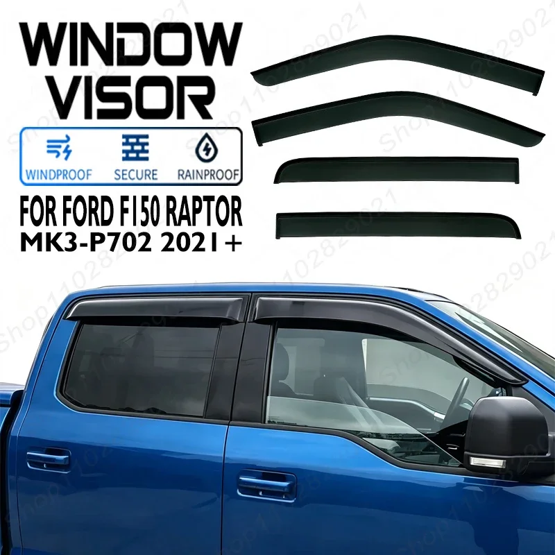 4Pcs Window Visor For Ford F-150 Raptor MK3-P702 2021+ Weathershield Sun Rain Deflector Guard Car Window Deflector 2022 2023