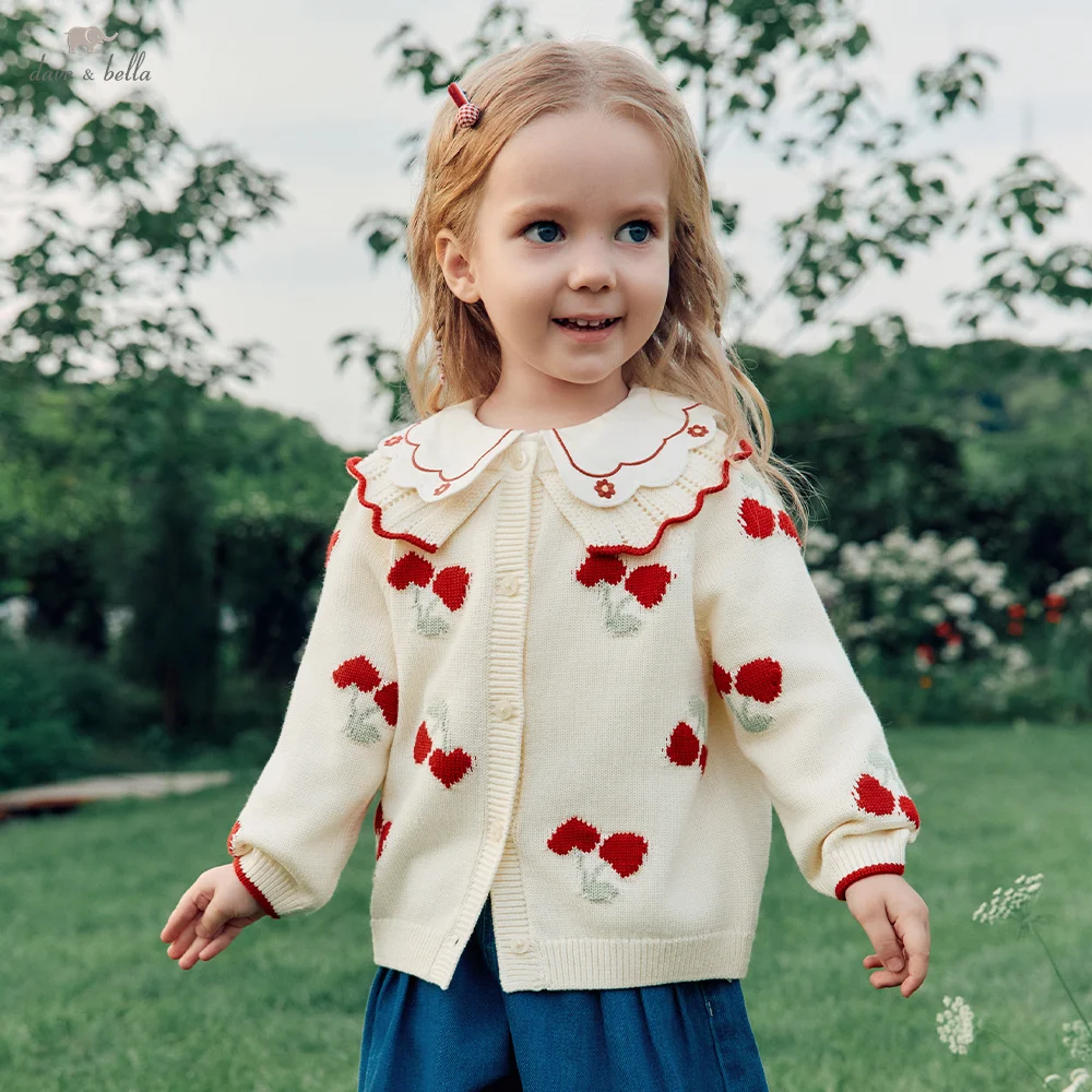 Dave Bella Sweater Autumn Cardigan Children Spring Girls Top Coats Sweet Cherry Fashion Kids Sweater Elegant Gathering DB3262943