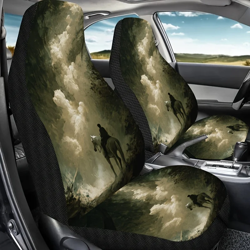 Two-Piece Secret Realm Knight Printed Car Seat Covers, Easy To Clean With Stylish And Fun Patterns, Suitable For All Seasons. Fr