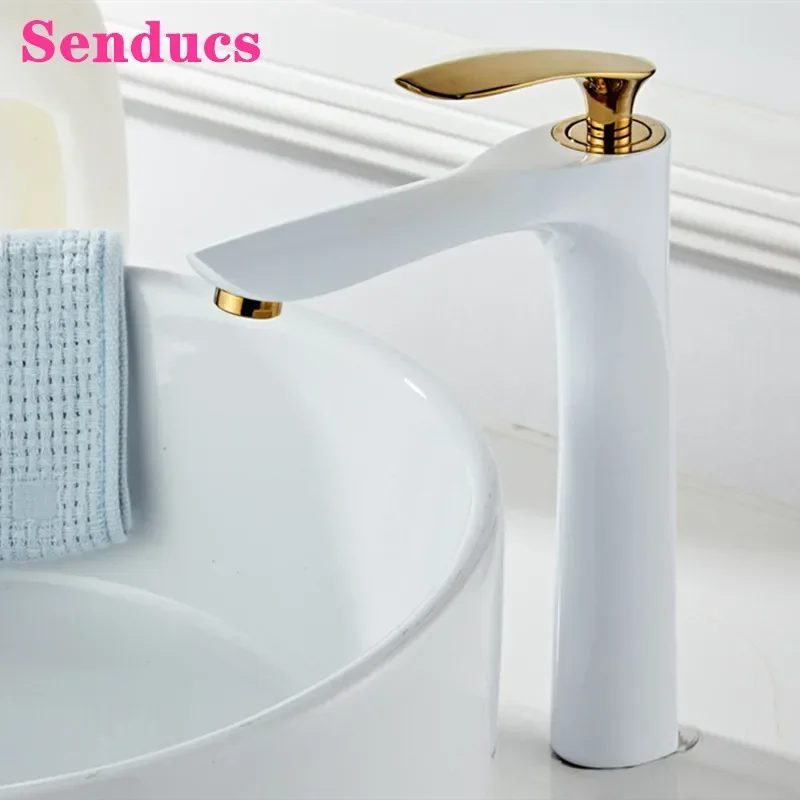 

White Gold Bathroom Faucet Senducs Modern Gold Basin Sink Tap Quality Copper Brass Bathroom Tap Single Handle Basin Faucets