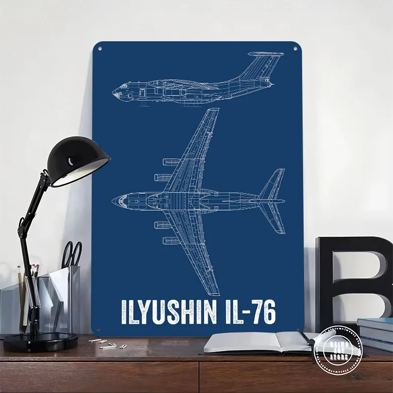 ILYUSHIN IL76 STENCIL Tinplate Poster Custom Wall Art Vintage Metal Signs Retro Tin Plaque for Gaming Decoration Room Desk Decor