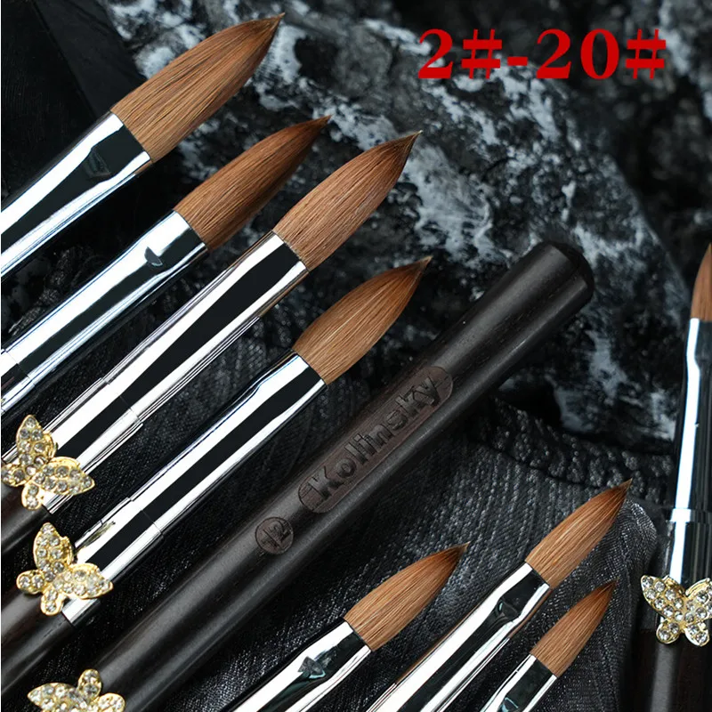 1PC バタフライバックルラウンドウッドハンドルコリンスキーヘアネイルアートブラシペイントラインペンライナーグラデーションフラットラウンドフレンチツール