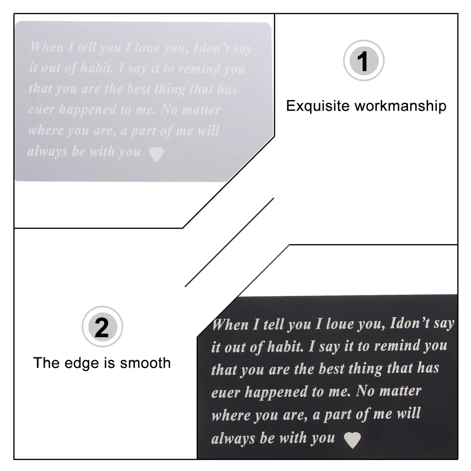 

2 pcs Confession Memorial Card Durable Wallet Decorative Couples Commemorative Insert Holder Engraved Word Cards Valentine Gift