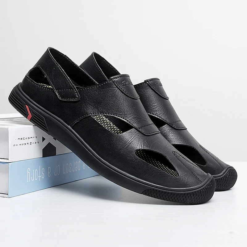 

Summer Men Sandals Genuine Leather Mens Casual Shoes Outdoor Men Leather Sandals for Men Beach Shoes Roman mens Shoes