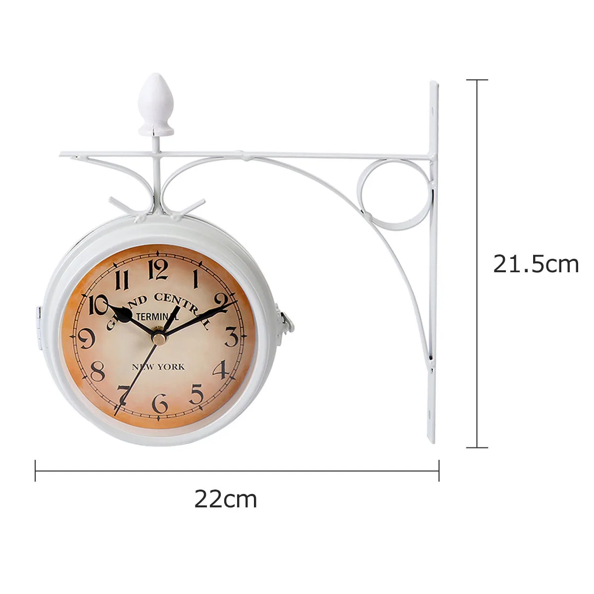 Double-Sided Vintage Wall Hanging Clock Iron Round Classic Scrolled Mount Design Retro Style Quiet Roman Numeral