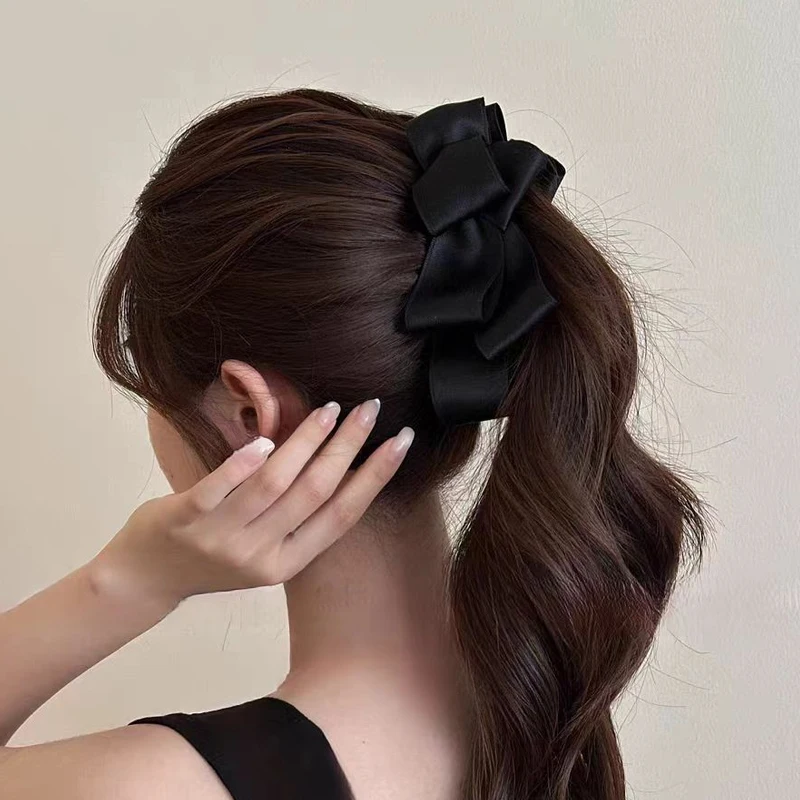 1/2 Stück süße koreanische Haarspange mit Schleife, Bananenspange, nie herunterfallender hoher Pferdeschwanz, hochwertige Satin-Kopfbedeckung und Haaraccessoires – Detail 8