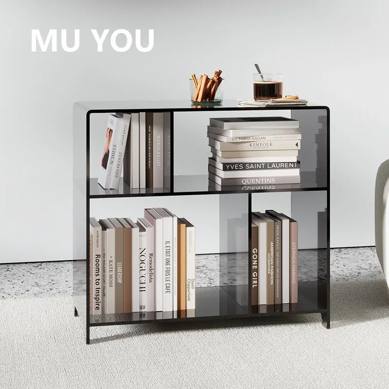 MOMO Acrylic Bookcase Small Living Room Side Cabinet Net Floor Bookcase Storage Multi-layer Shelves Display Magazines