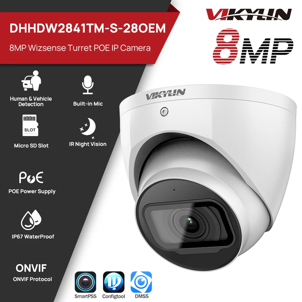 

Vikylin 8MP 4K Starlight Eyeball WizSense Network IP Camera Built-in Mic SD Card SMD 4.0 Perimeter Protection Video Surveillance