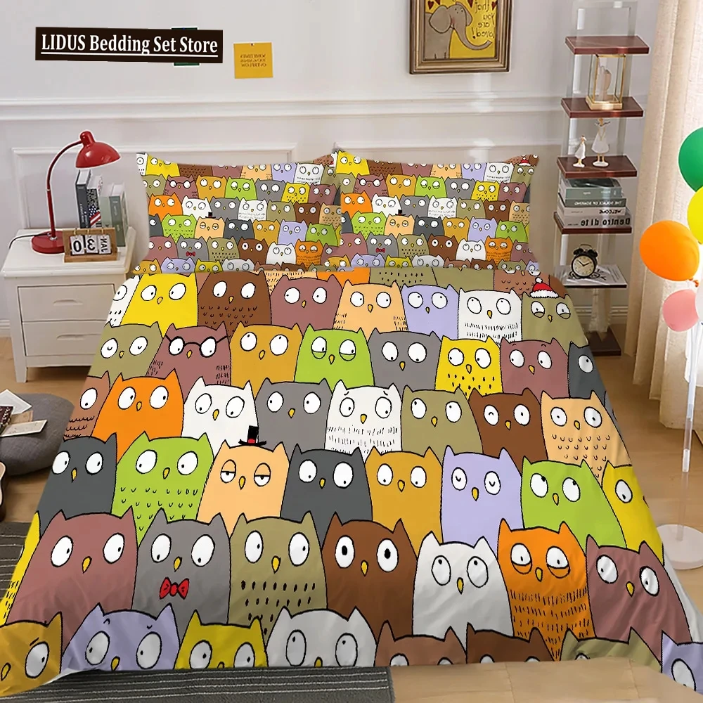 Animals Boys Bedding Set Cute Funny Yellow Cartoon Chick Duvet Cover Set King Queen Cartoon Animals Soft Polyester Quilt Cover