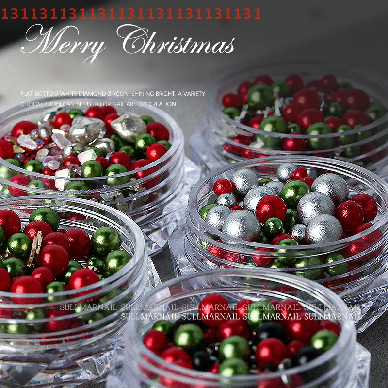Christmas Mixed Round Pearls Colourful Stereoscopic Nails Art Decoration Nail Rhinestones Nail Supplies Charm Nail Accessories