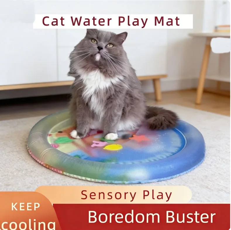 

Interactive Cat Water Mat Boredom Buster Cooling Pet Pad Inflatable pet Toy with Free Pump Self Water & Air Inflation