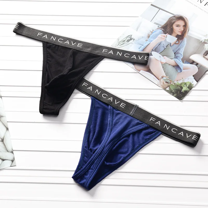 Men's Modal Thong Solid Colors Sexy U-Convex Pouch T Back Underwear Gays Erotic Mid-Waist Comfortable Intimate Bottoms Knickers